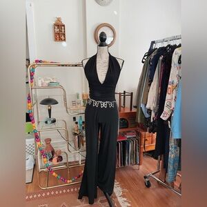 Y2K Caché Jumpsuit size 4 Elegant Black Halter Jumpsuit Stretch Coachella